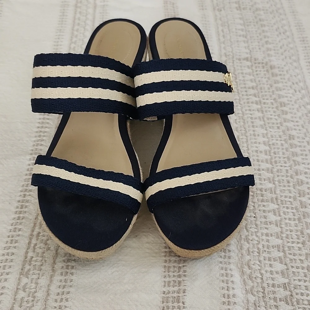 Lands End Slip On Espadrille Sandals Coastal Nautical Womens 7
